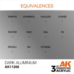 AK® Peinture Acrylique (3G) Aluminium Foncé (dark Aluminium) 17 Ml -Modèle Militaire Jouet ak peinture acrylique 3g aluminium fonce dark aluminium 17 ml ak11208 1