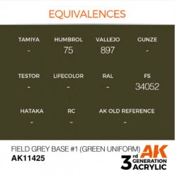 AK® Peinture Acrylique (3G) Base Field Grey N°1 (uniforme Allemand WW2) Figure Series 17 Ml -Modèle Militaire Jouet ak peinture acrylique 3g base field grey n1 uniforme allemand ww2 figure series 17 ml AK11425 1