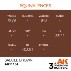 AK® Peinture Acrylique (3G) Marron Selle (saddle Brown) 17 Ml -Modèle Militaire Jouet ak peinture acrylique 3g marron selle saddle brown 17 ml ak11104 1