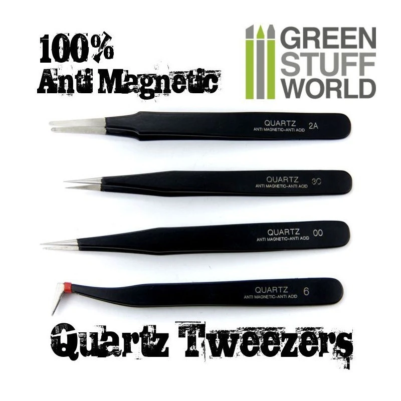 Pincettes De Précision (x4) QUARTZ 100% Anti-magnétique Green Stuff World 3 Pincettes De Précision (x4) QUARTZ 100% Anti-magnétique Green Stuff World